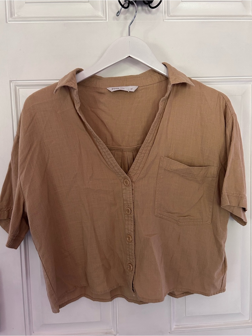 Pool -Cloud Tan Button-Front V-Neck Women's Top